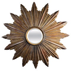 Massive Italian 48.5" Gilt wood Starburst Mirror