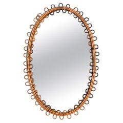 Franco Albini Oval Curved Rattan and Bamboo Mirror, Italy 1960s