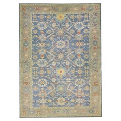 Modern Floral Oversized Navy Blue Sultanabad Wool Rug