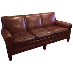1940s Stately Leather Club Sofa by the Sikes Furniture Co