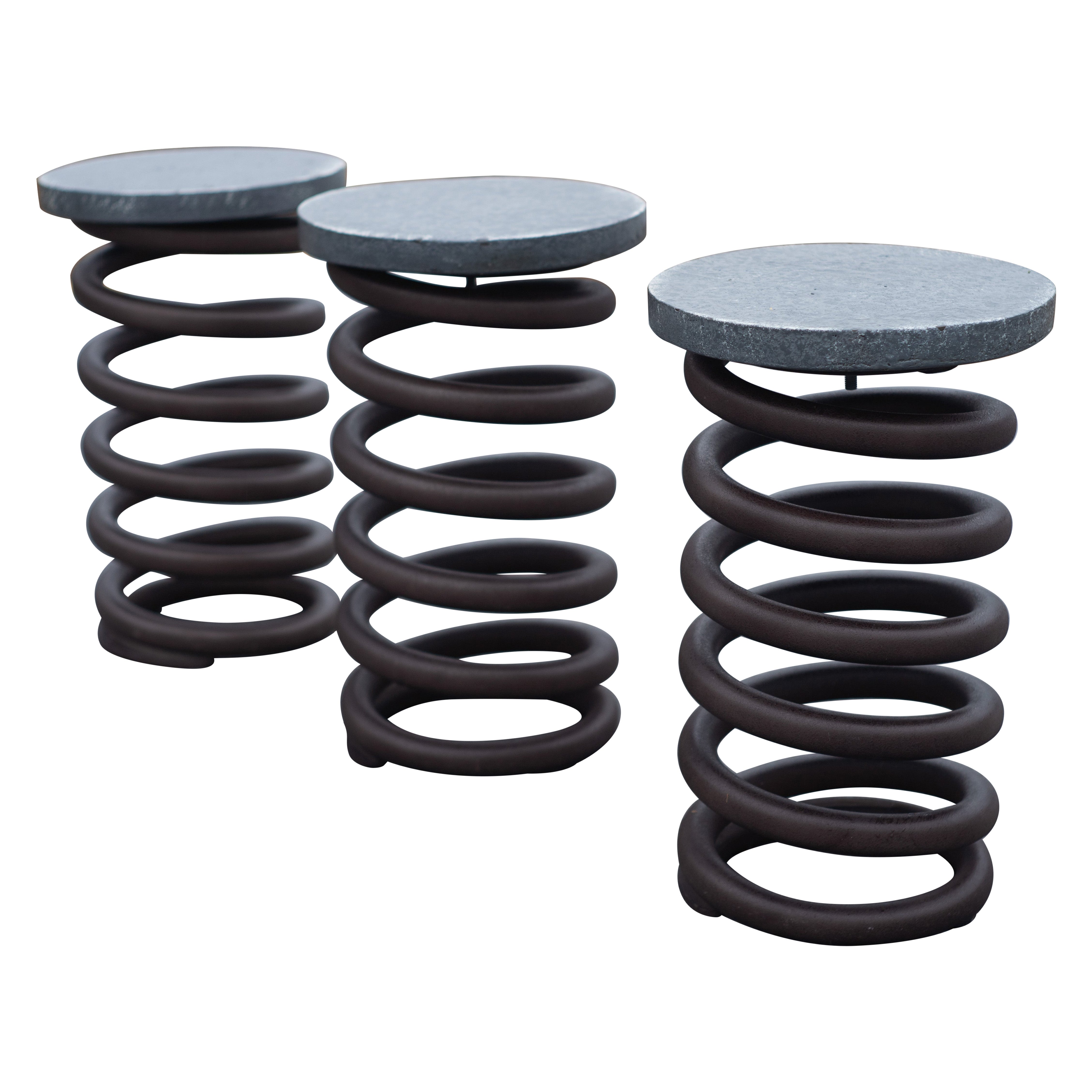Set of Three Counter Height Steel & Iron Spring Stools by Restoration Hardware For Sale