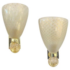Contemporary Italian Art Deco Design Crystal Gold Frosted Murano Glass Sconces