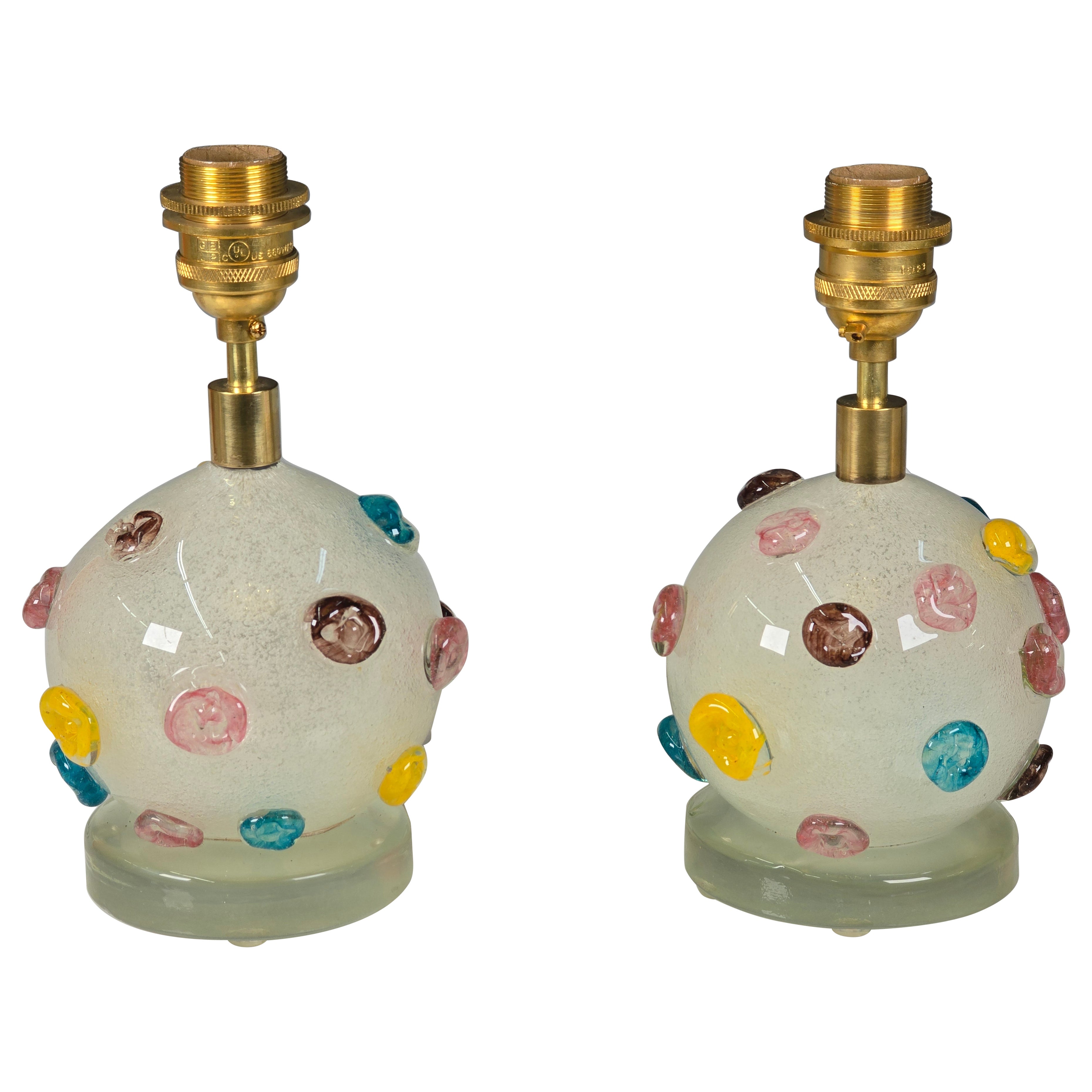 Pair of Bolicine Glass Lamps, Murano 1950s