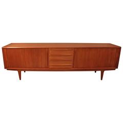 Mid-Century Modern Teak Tambour Credenza Cabinet with Drawers