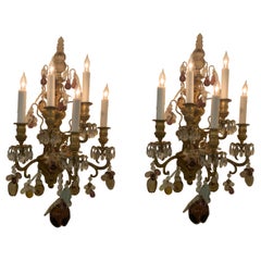 Pair of French Bagues sconces with multiple colored crystals