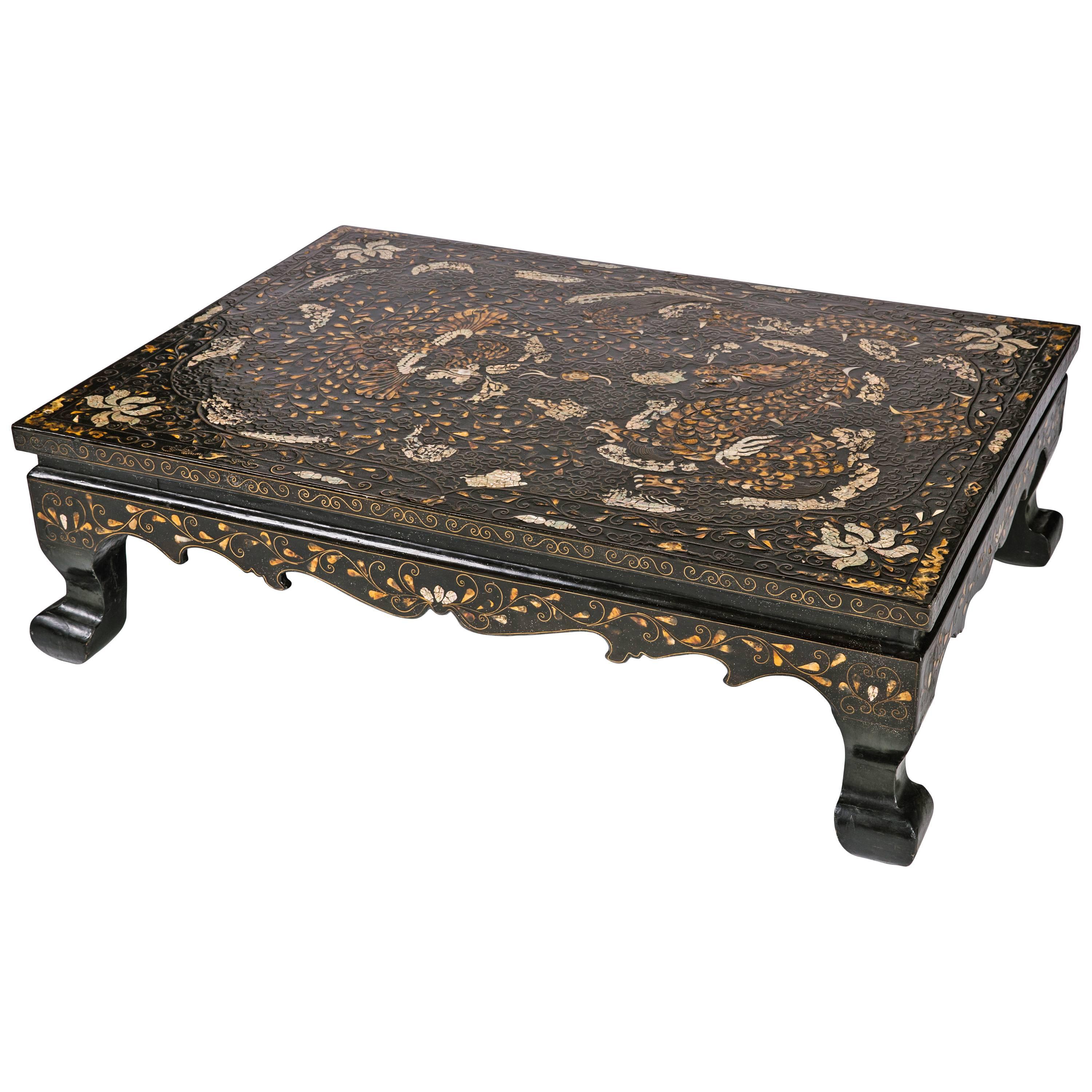 19th Century Low Korean Lacquered and Inlaid Coffee Table For Sale