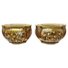 Pair Antique Japanese Satsuma Porcelain Planters, Circa 1890.