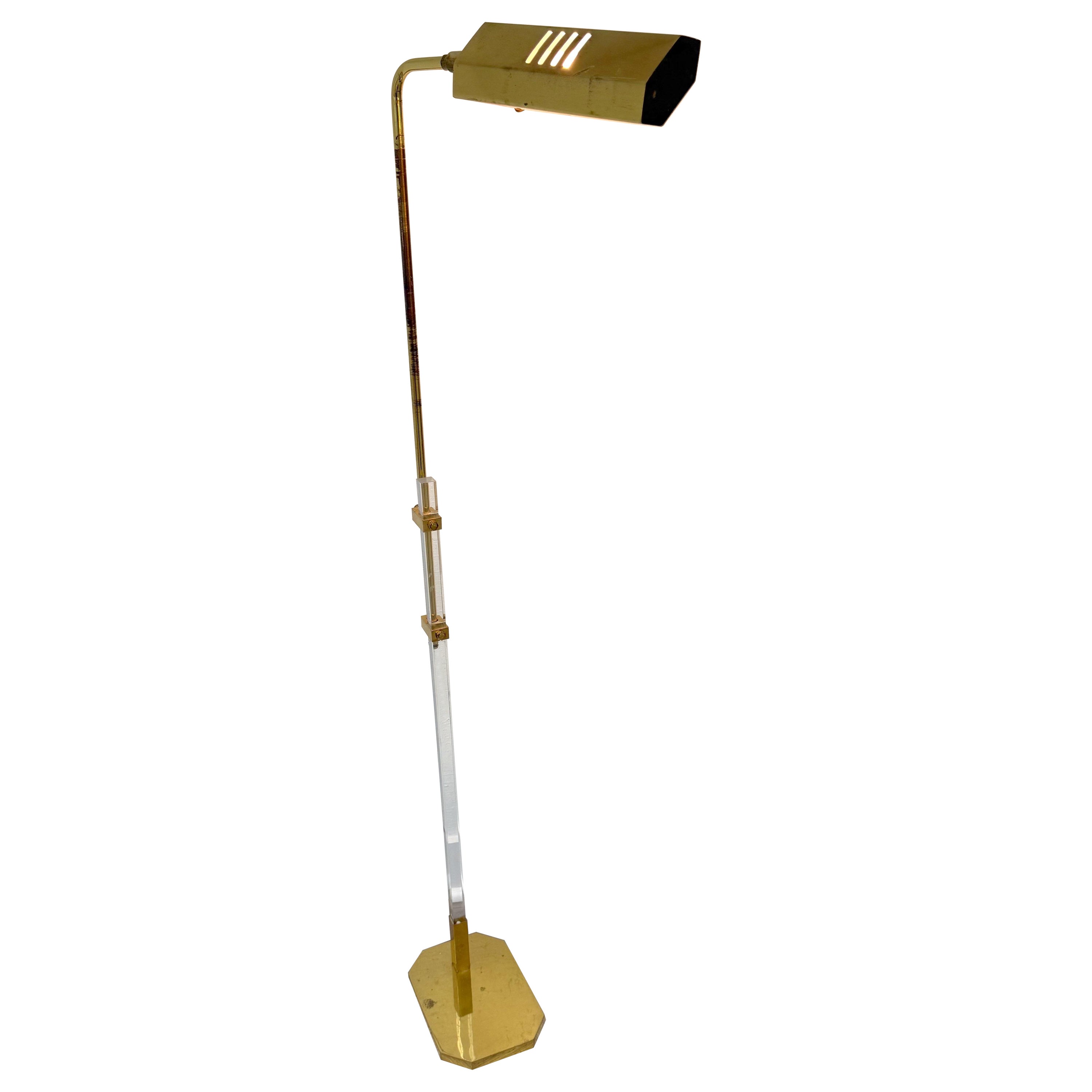 Mid-Century Brass and Lucite Bauer Pharmacy Floor Lamp