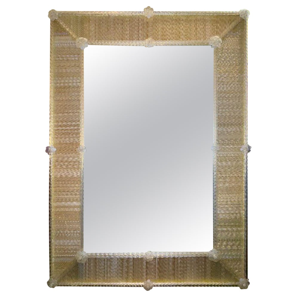 Miroir moderne de Murano à tige de verre torsadé en or clair
