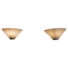 Pair of Brass and Opaline Glass Wall Lamps by Glashütte Limburg, 1960s