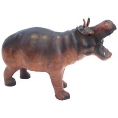 Rare Age Leather Wrapped Hippo Large Size Sculpture