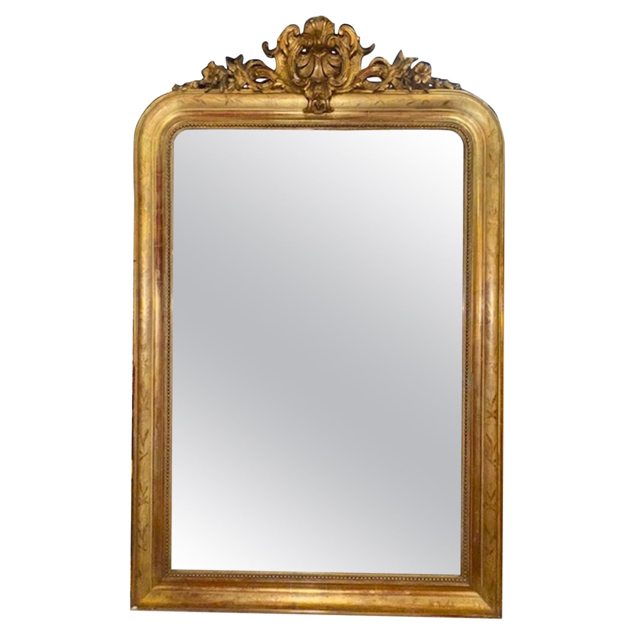 19th Century Gold Louis Philippe Mirror with Crest