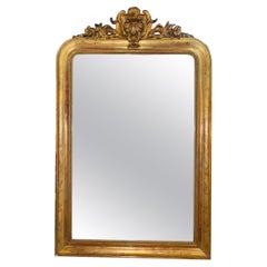 19th Century Gold Louis Philippe Mirror with Crest