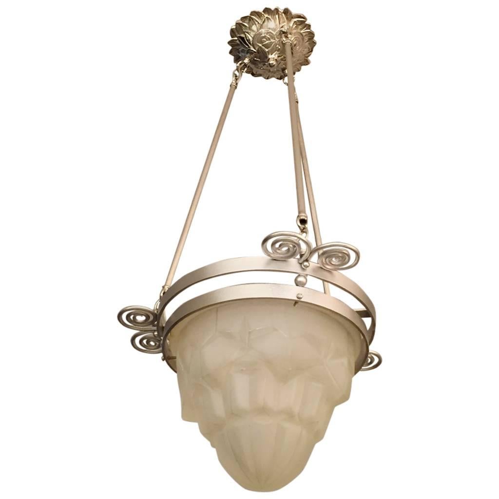 French Art Deco Degue Signed Chandelier For Sale