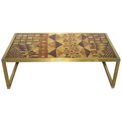 table basse/de salon en laiton Art déco italien des années 1970 avec feuille d'or et design abstrait