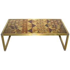1970s Italian Art Deco Abstract Design Brass Coffee/Sofa Table with Gold Leaf 3