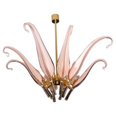 Extraordinary Pink Murano Glass Leaves Chandelier Large Size by Franco Luce