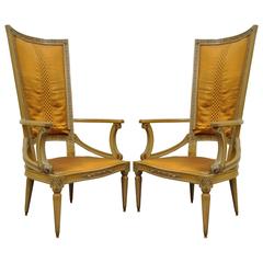 Pair of 1950s Tall Back Hollywood Regency Carved Armchairs After Grosfeld House 3