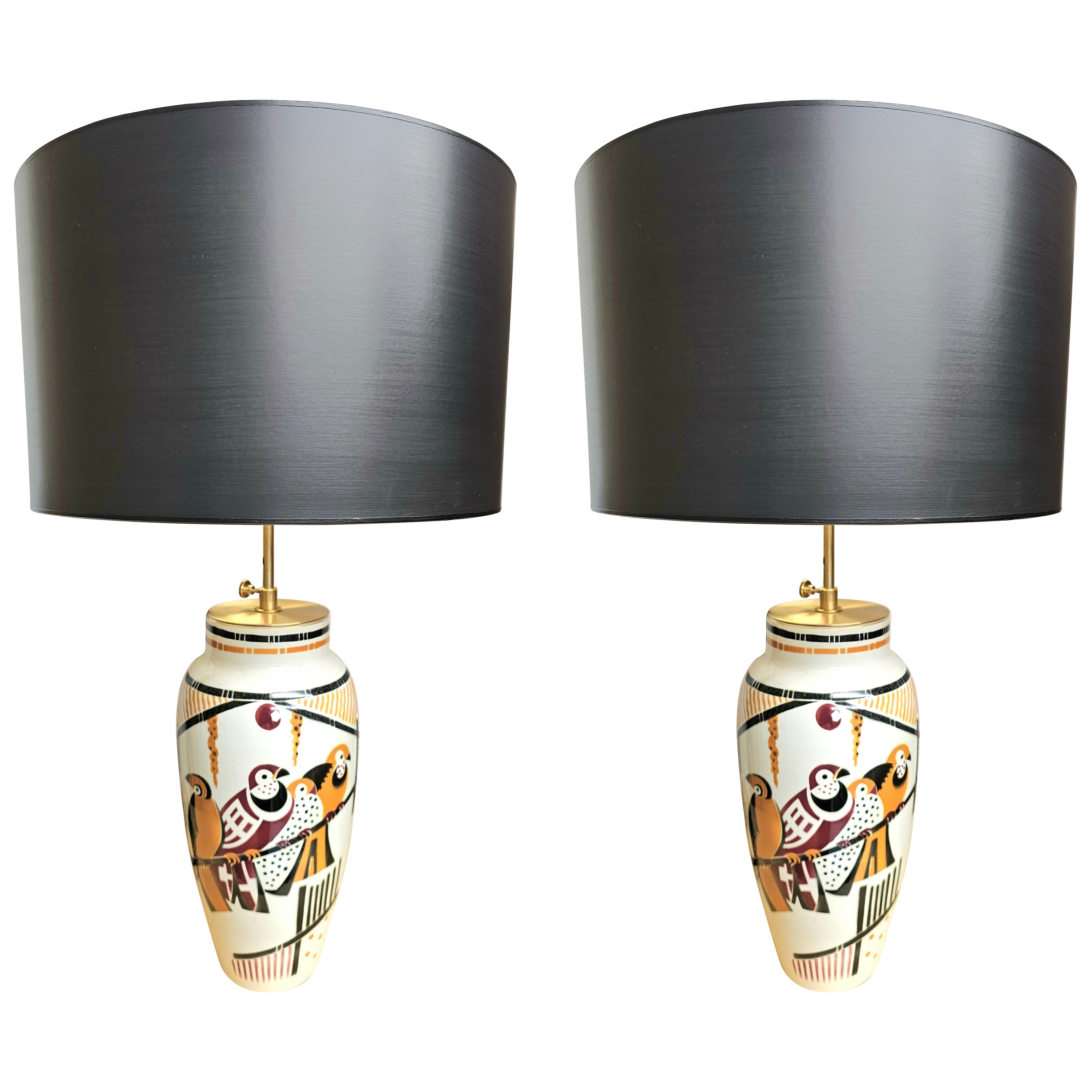 Coppia di lampade da tavolo Art Deco Luneville Francia in vendita