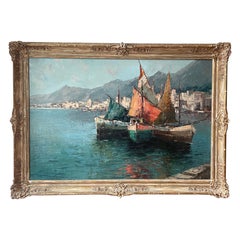 dipinto a olio "Porto del Mediterraneo" di Wolfgang Herzog. Telaio Newcomb Macklin