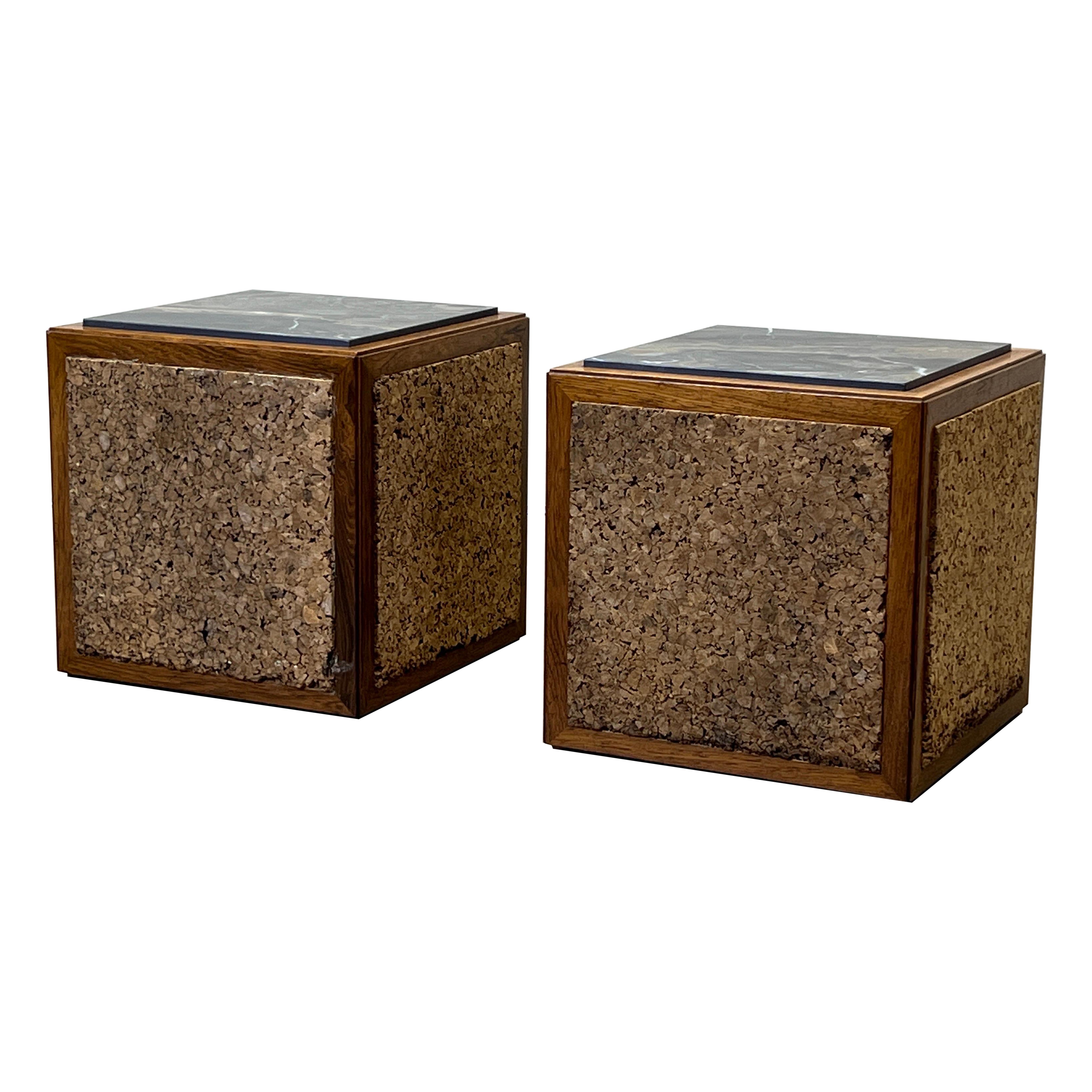 Pair of Cork and Marble Cube Tables by Edward Wormley for Dunbar For Sale