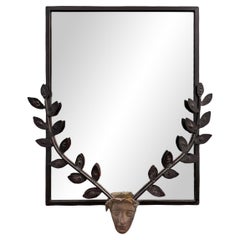 Modernist Steel and Bronze Apollo Mirror