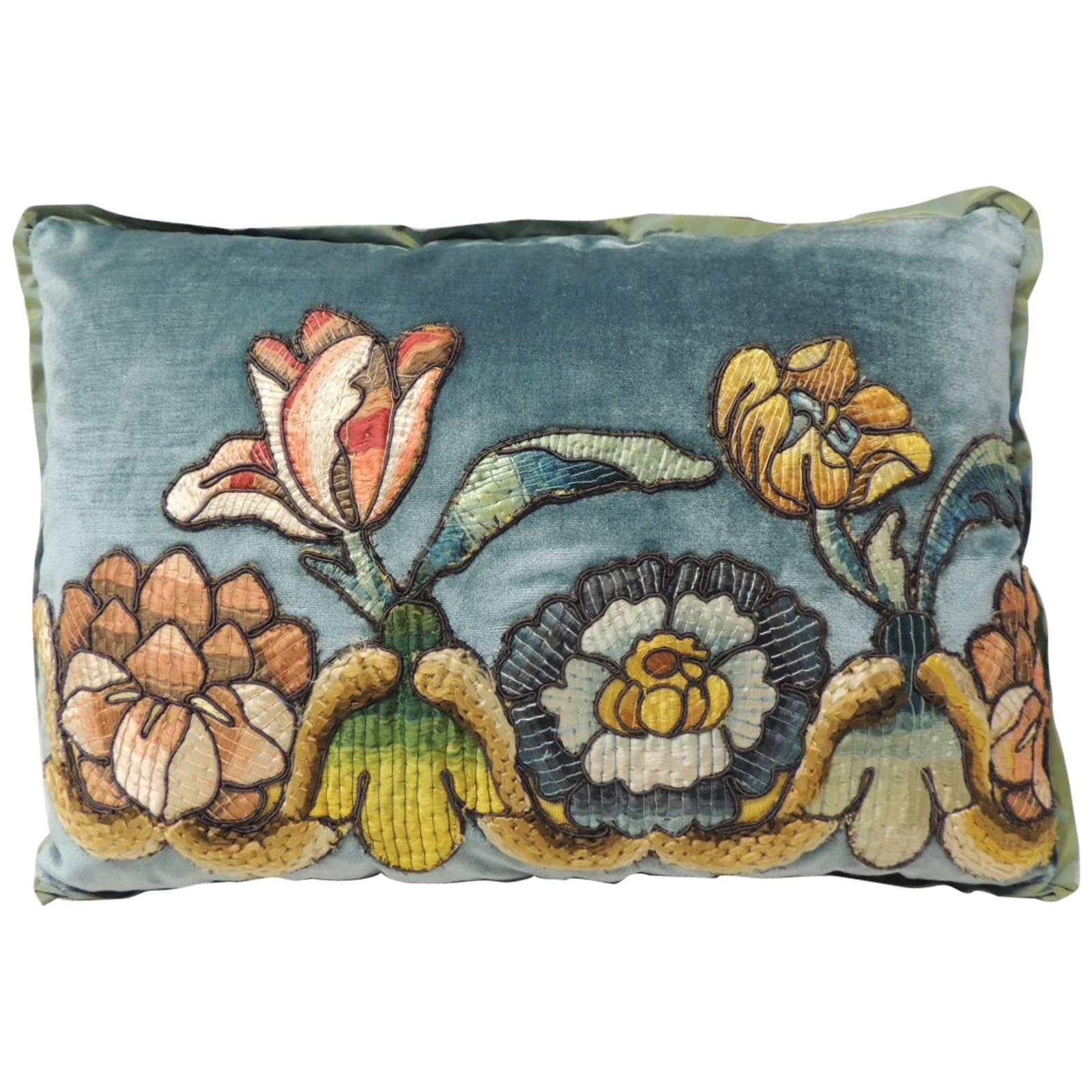 18th Century Petite Applique Lumbar Velvet Decorative Pillow