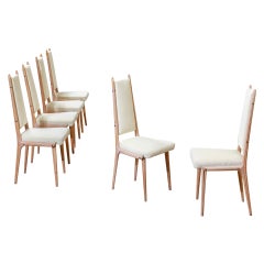 20e siècle, Apelli and Varesio Set of Six Wooden Chairs 50s