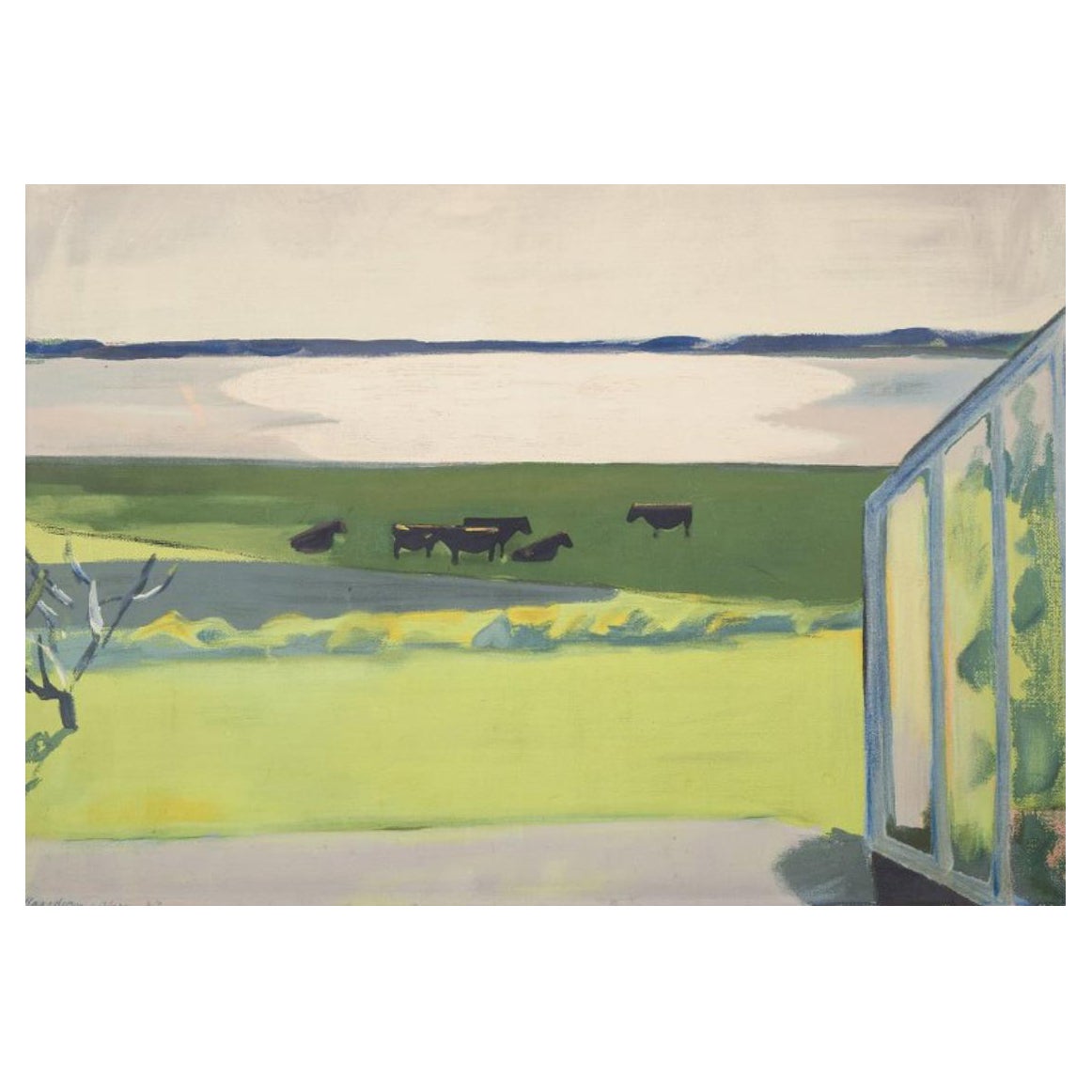Thorvald Hagedorn-Olsen. Oil on board. Modernist Danish landscape
