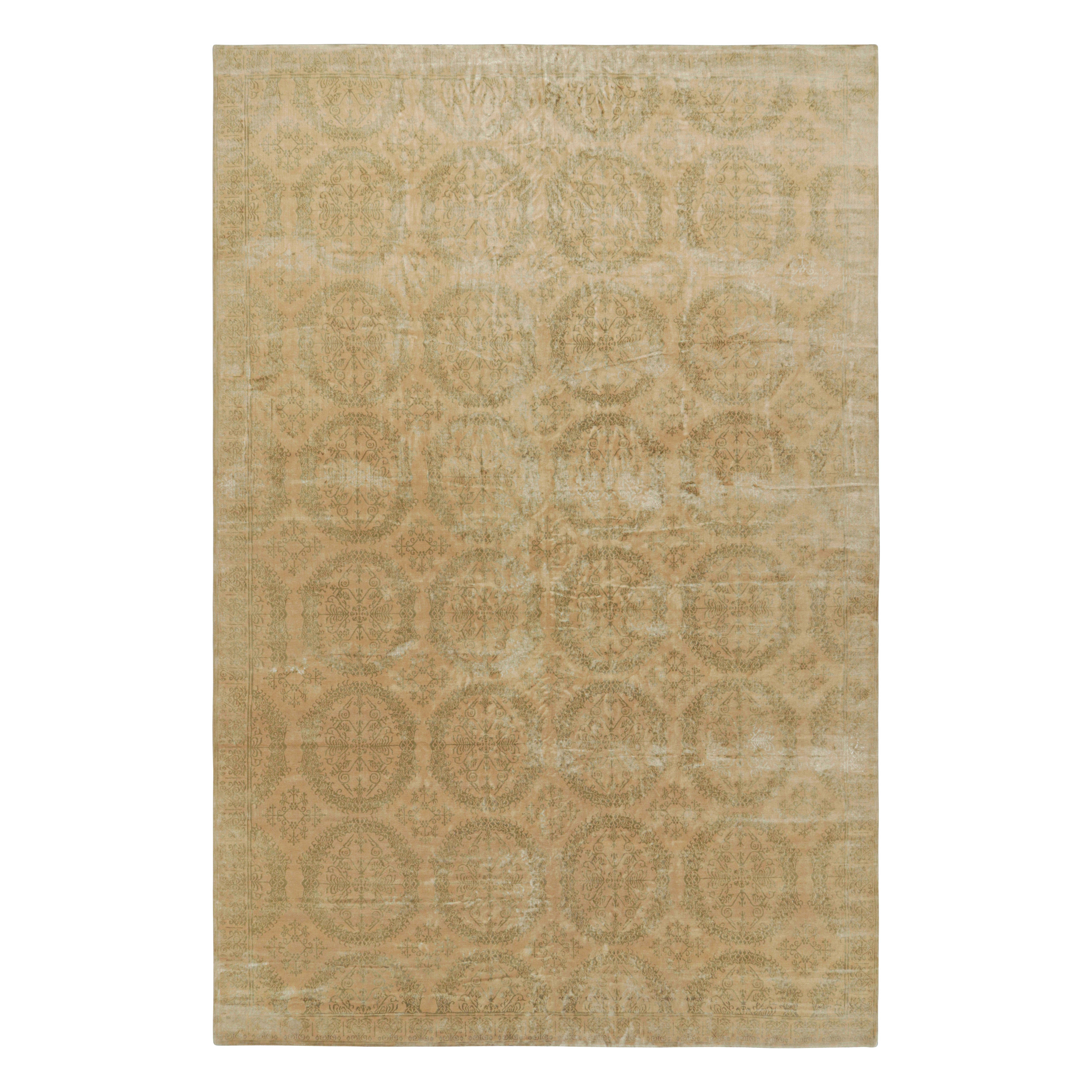 Rug & Kilim’s European Style Rug in Gold with Floral Medallions “Catana” For Sale