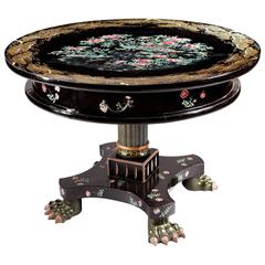 19th Century Japanese Center Table Meiji Period Black Lacquer & Mother-of-Pearl