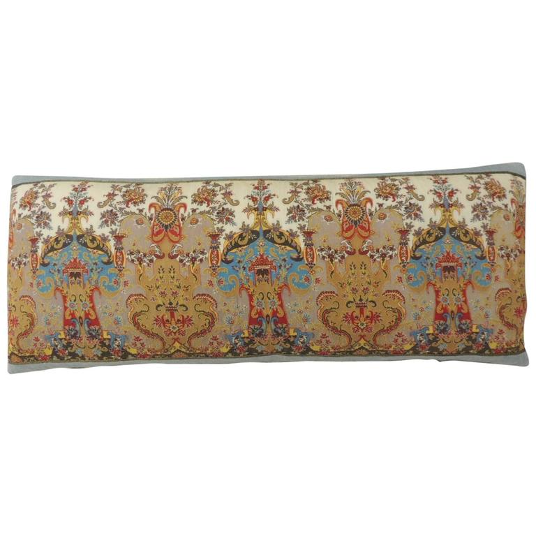18th Century Kashmir Paisley Silk Embroidered Long Bolster Pillow at