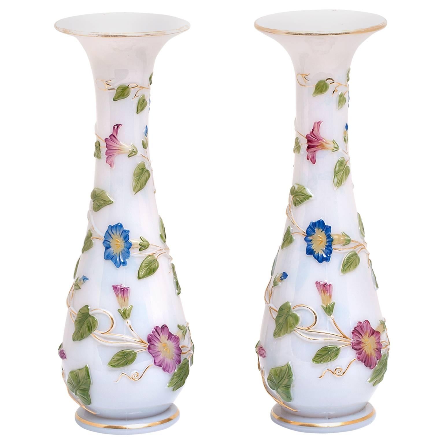 Pair of Superb Antique Baccarat Opaline Vases c1895