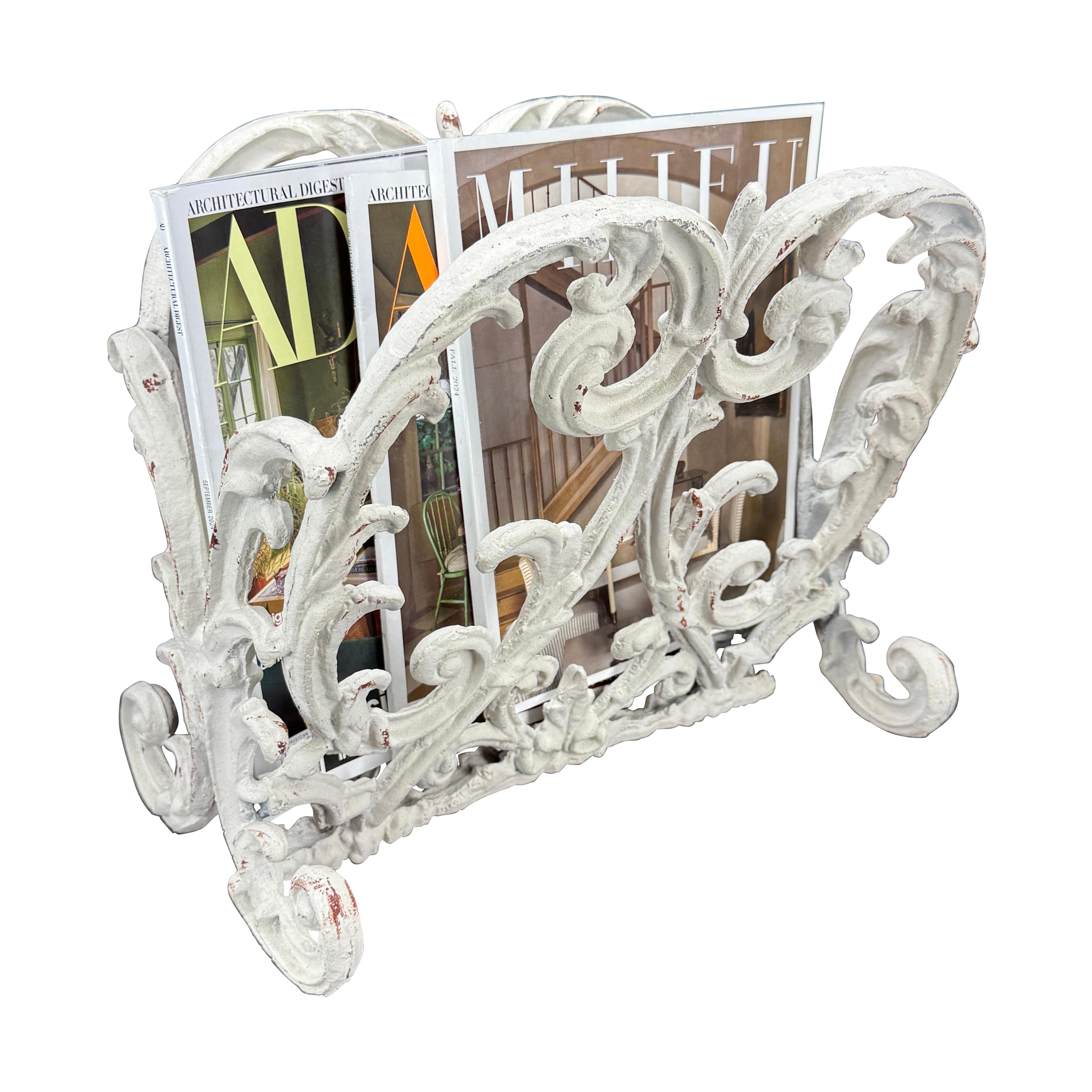 Vintage French Cast Metal Painted Magazine Rack Stand