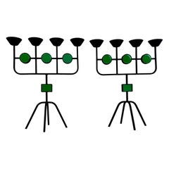 Pareja de candelabros de vidrio verde y hierro forjado para Ystad-Metall de Gunnar Ander