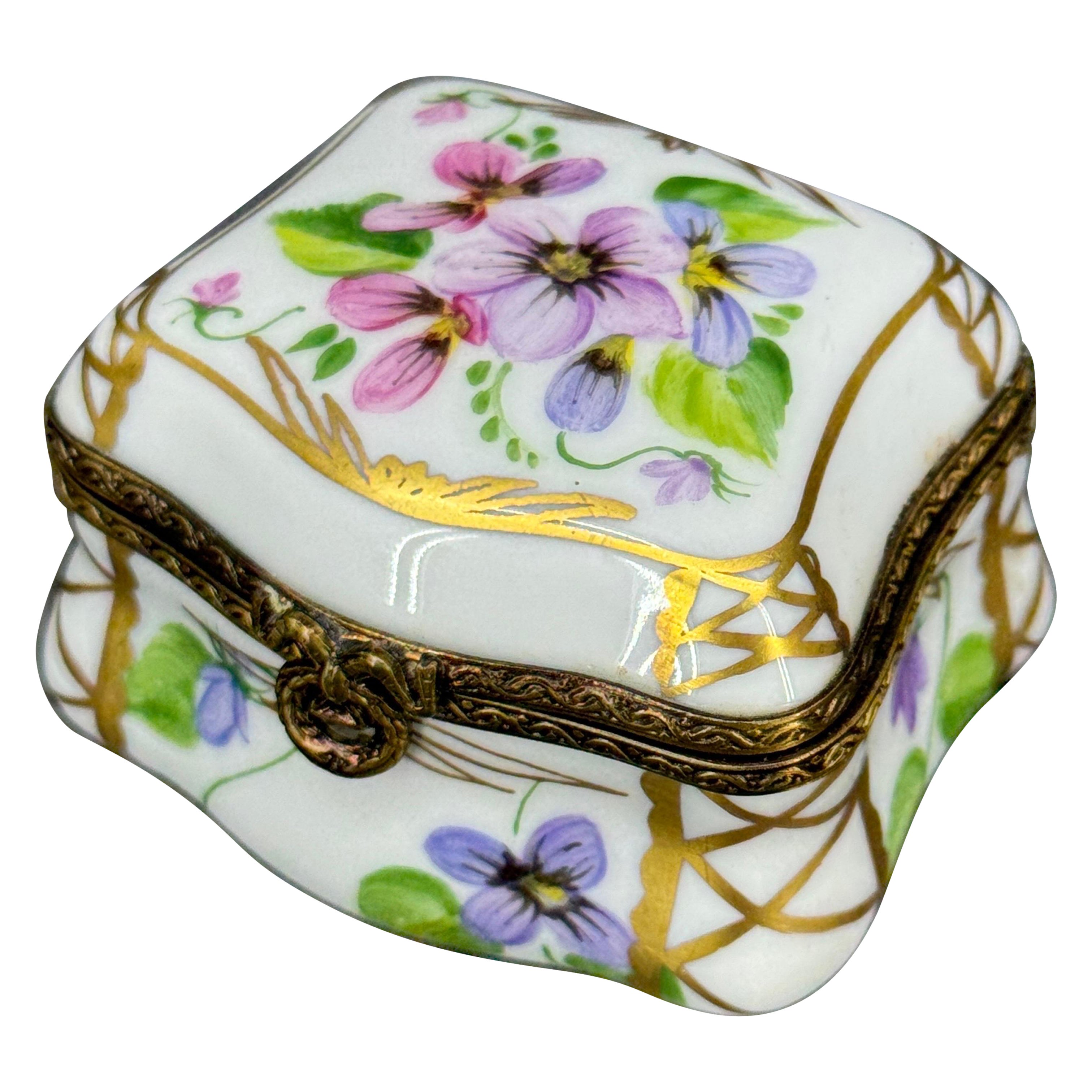 French Limoges Hand Painted Floral Trinket Box