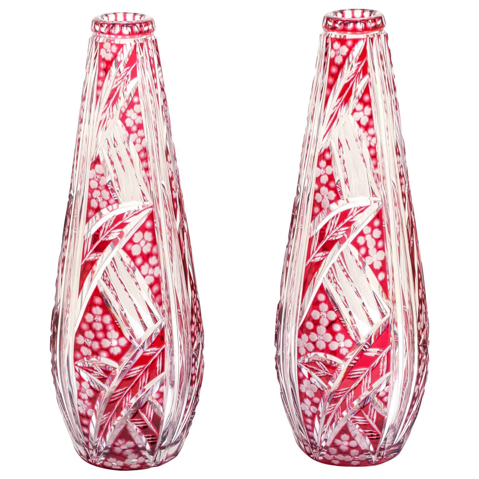 Stunning Pair of Art Deco Saint Louis Vases