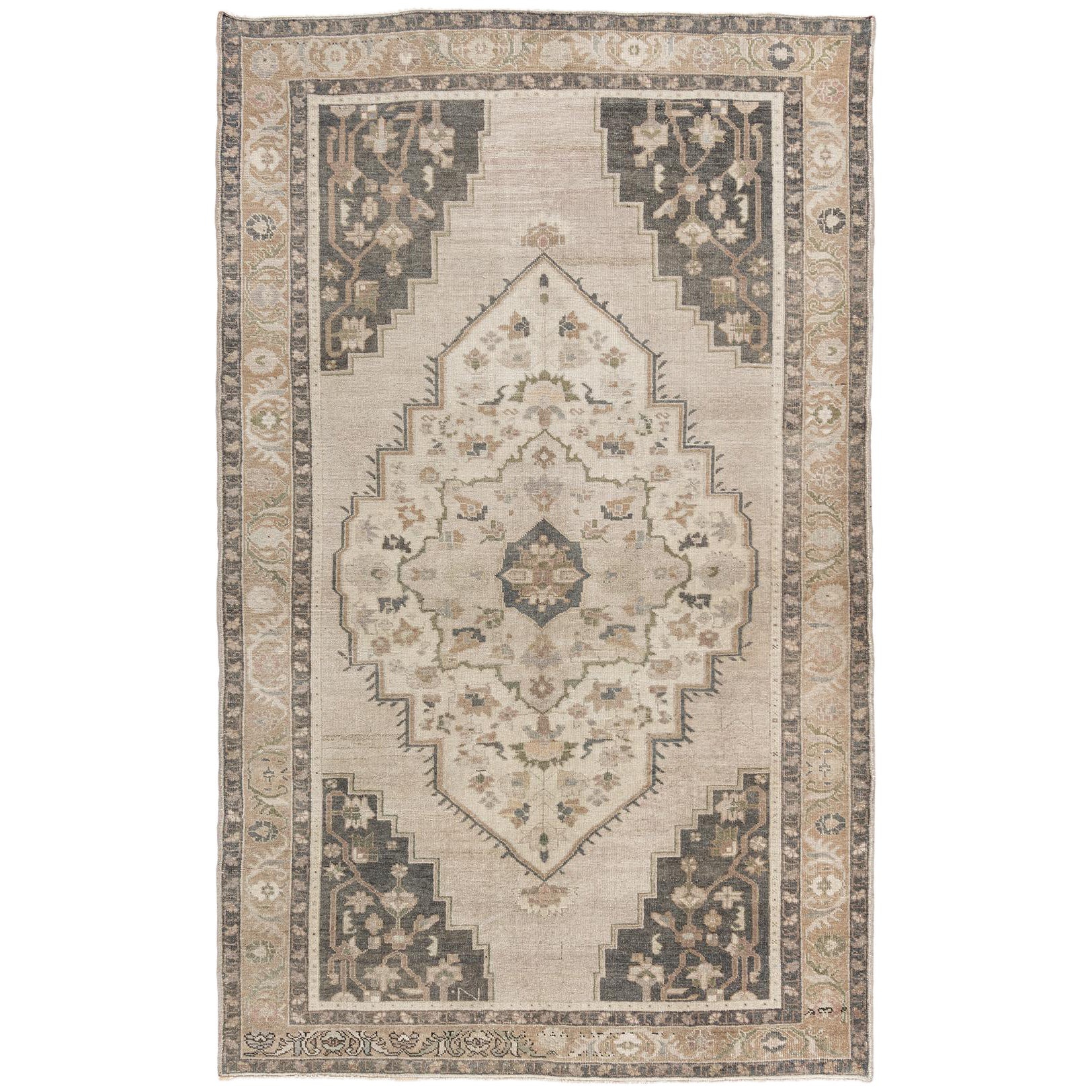 Vintage Tan Turkish Oushak Rug