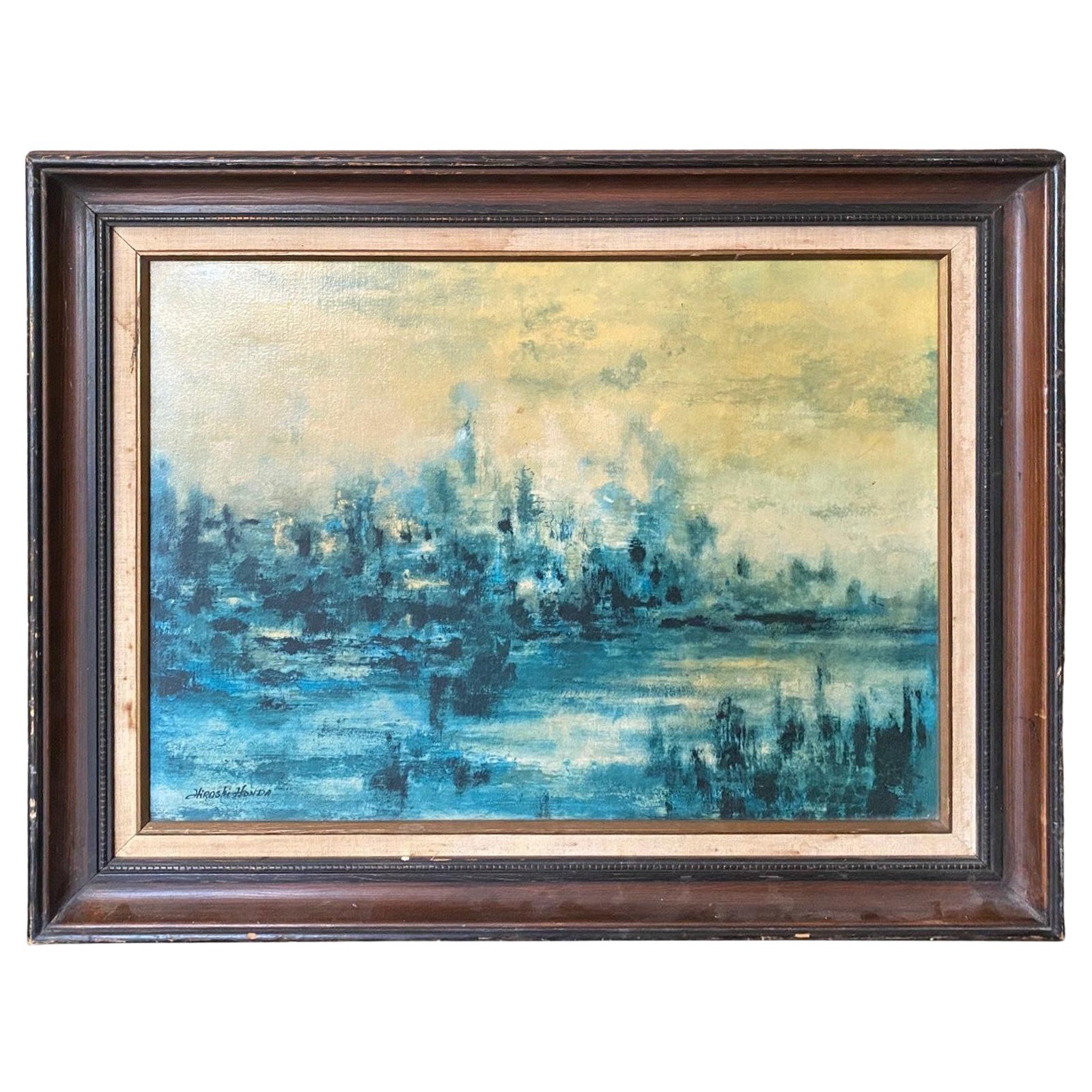 Hiroshi Honda firmato Pittura ad olio astratta giapponese-americana del medio secolo in vendita