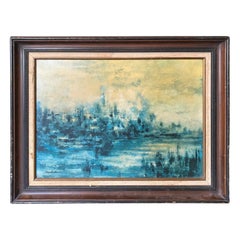 Peinture à l'huile abstraite japonaise et américaine mi-siècle moderne signée Hiroshi Honda