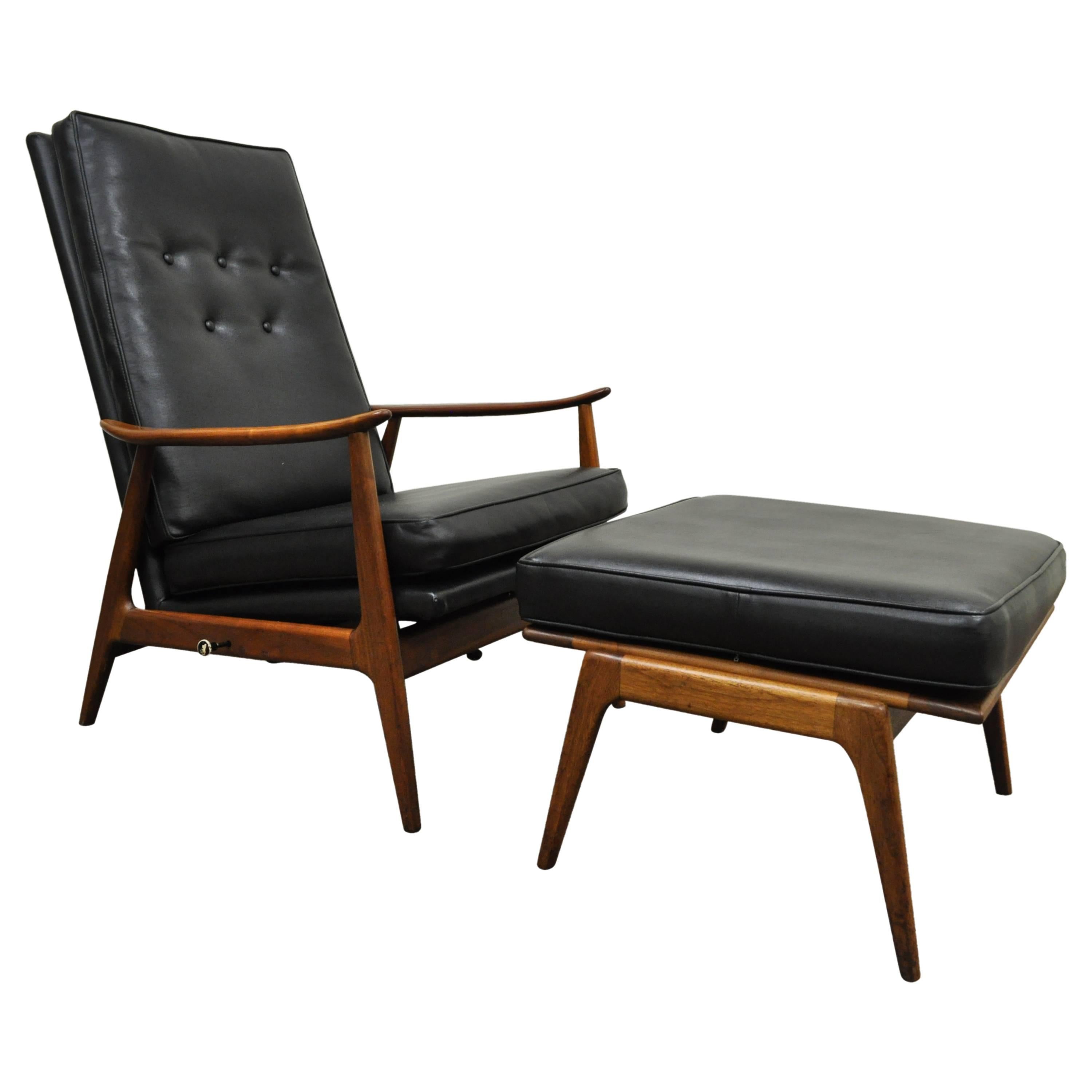 Milo Baughman James Inc Thayer Coggin Walnut Reclining Lounge Chair & Ottoman