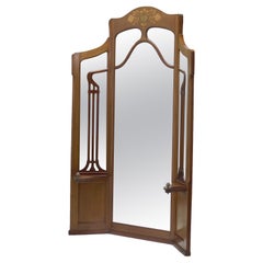 Antiguo espejo tocador Louis Majorelle Art Nouveau de caoba y marquetería floral