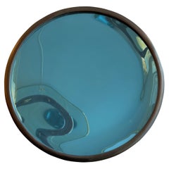 Gran Espejo Cóncavo de Cristal Azul en Marco Ebonizado