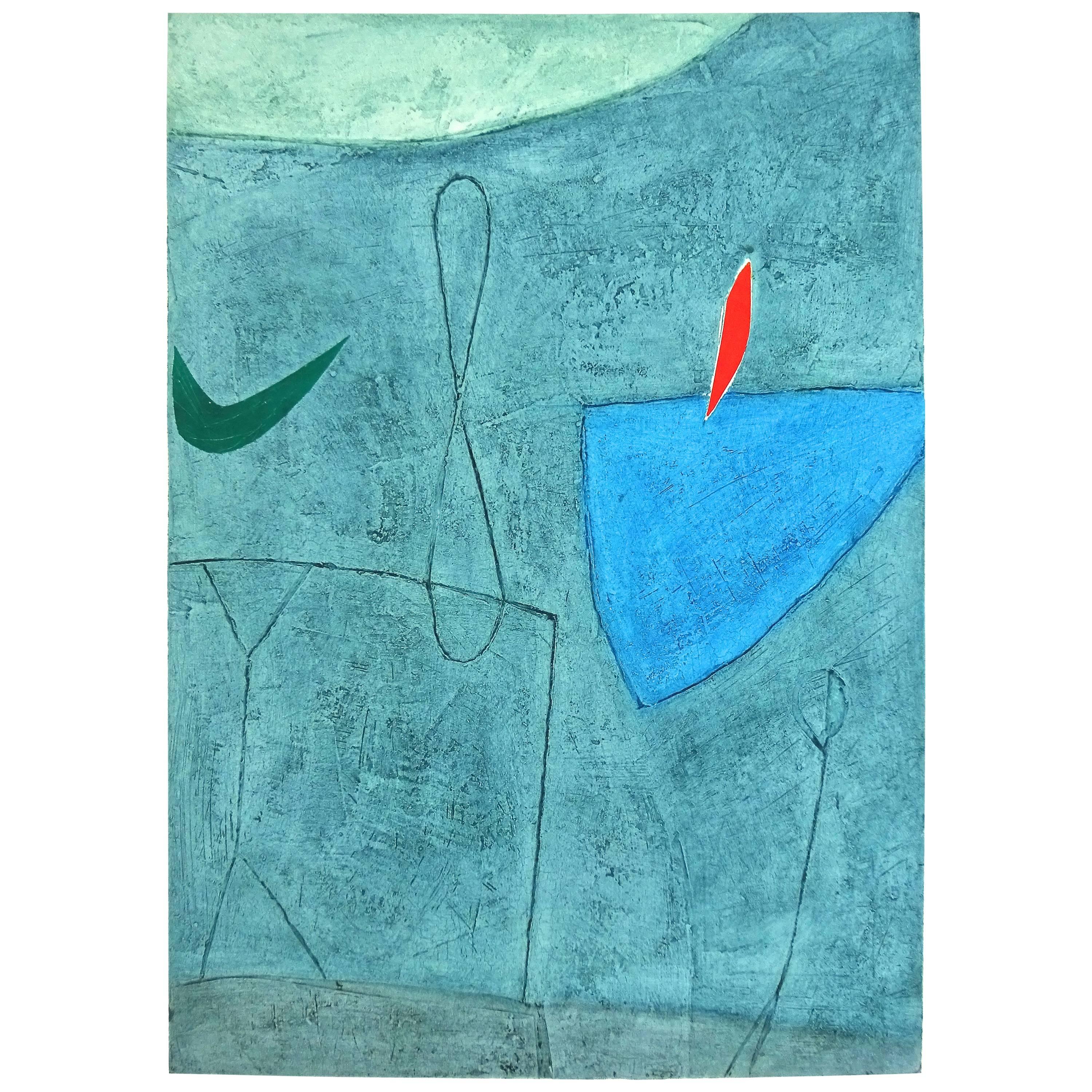 Large 1970s Abstract Etching with Aquatint, French School