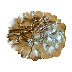 Vintage English Country Cast Brass MIstletoe Leaf Bowl or Catchall