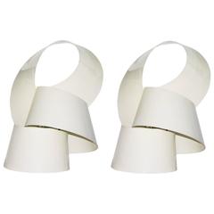 1970s Italian Sculptural White Pair of Flexible Twisted Lamps