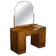 ART DECO 1920 TABLE A COUPES EN NOYER BRUT AVEC GRANDS Tiroirs & VITRINES EN MARBRE
