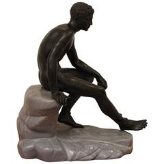 Bronze and Marble Sculpture of Seated Hermès