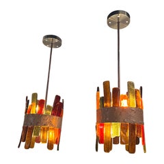1970s Feders Felipe Delfinger Brutalist Glass Pendant Lamps