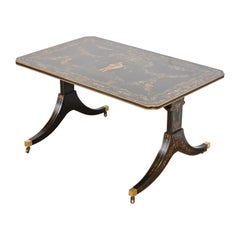 Baker Furniture Style Italian Regency Hand Painted Black Lacquered Coffee Table